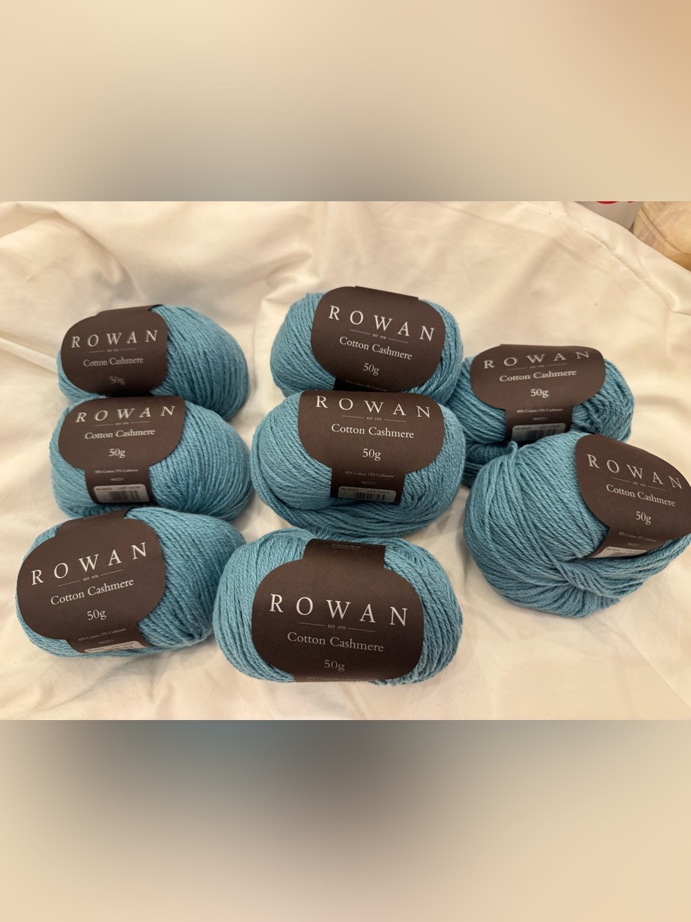 Rowan Cotton Cashmere Yarn Lot - 8 Skeins Same Dye Lot - 230 Ocean Blue (DK)